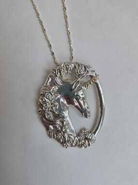 Gorham Sterling Silver Unicorn Pendant Necklace with Gold Accent